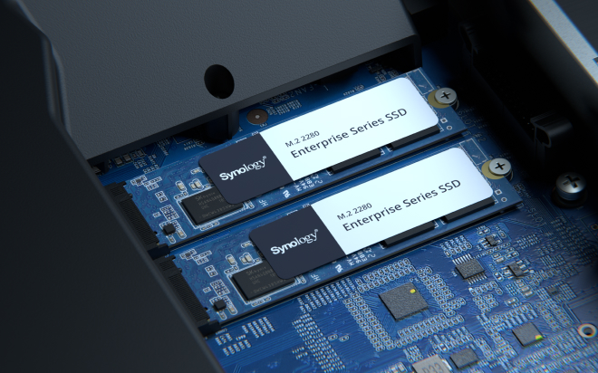 Image showing Synology SATA SSDs and Synology M.2 SSDs for SSD cache