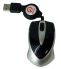 Shintaro Mini Optical Mouse - 800dpi, 3 Button With Scroll Wheel, Comfort Hand-Size - Retractable cable - Black/Silver